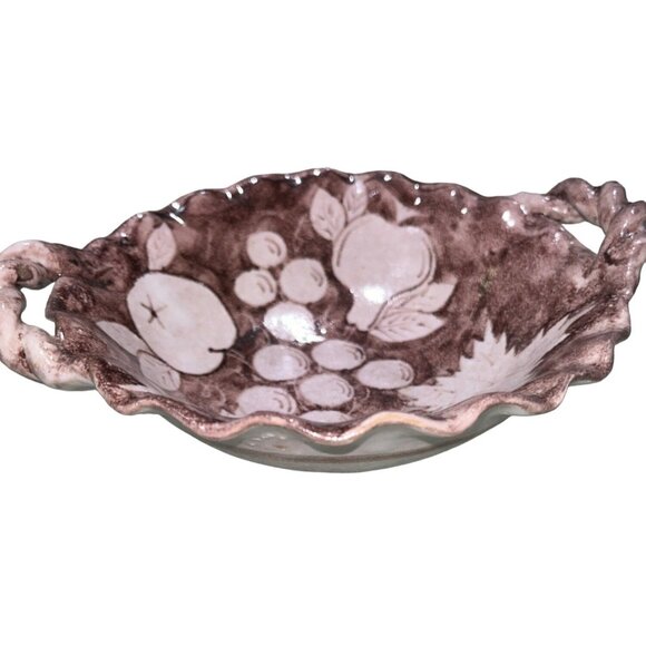 Vietri Pottery Bowl 7" Small Hand Painted Brown Beige Fruit Ruffle Edge Tuscan - Picture 1 of 6
